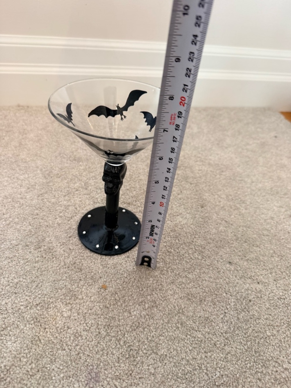 Gothic Bat Martini Glass - Black & Clear Halloween Cocktail Glass - Picture 3 of 5